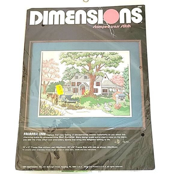 DIMENSIONS Stamped Counted Cross Stitch Kit 1986 Mort Kunstler Fairfax Inn NOS - Picture 1 of 7